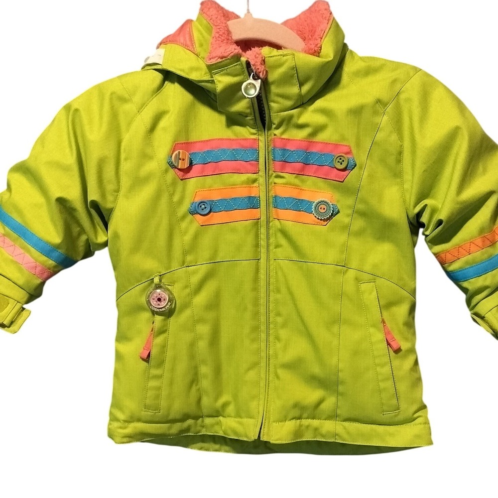 Obermeyer Kids Ski Snowboard Jacket Neon Green Pink Blue Size 2 I Grow System - Picture 5 of 9
